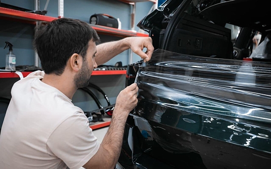 Оклейка BMW X5 глянцевой полиуретановой пленкой