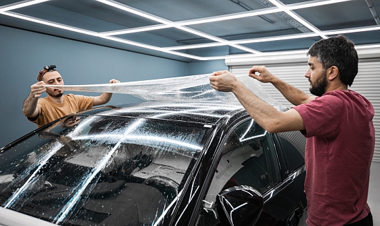 Audi A6: оклейка глянцевой полиуретановой пленкой